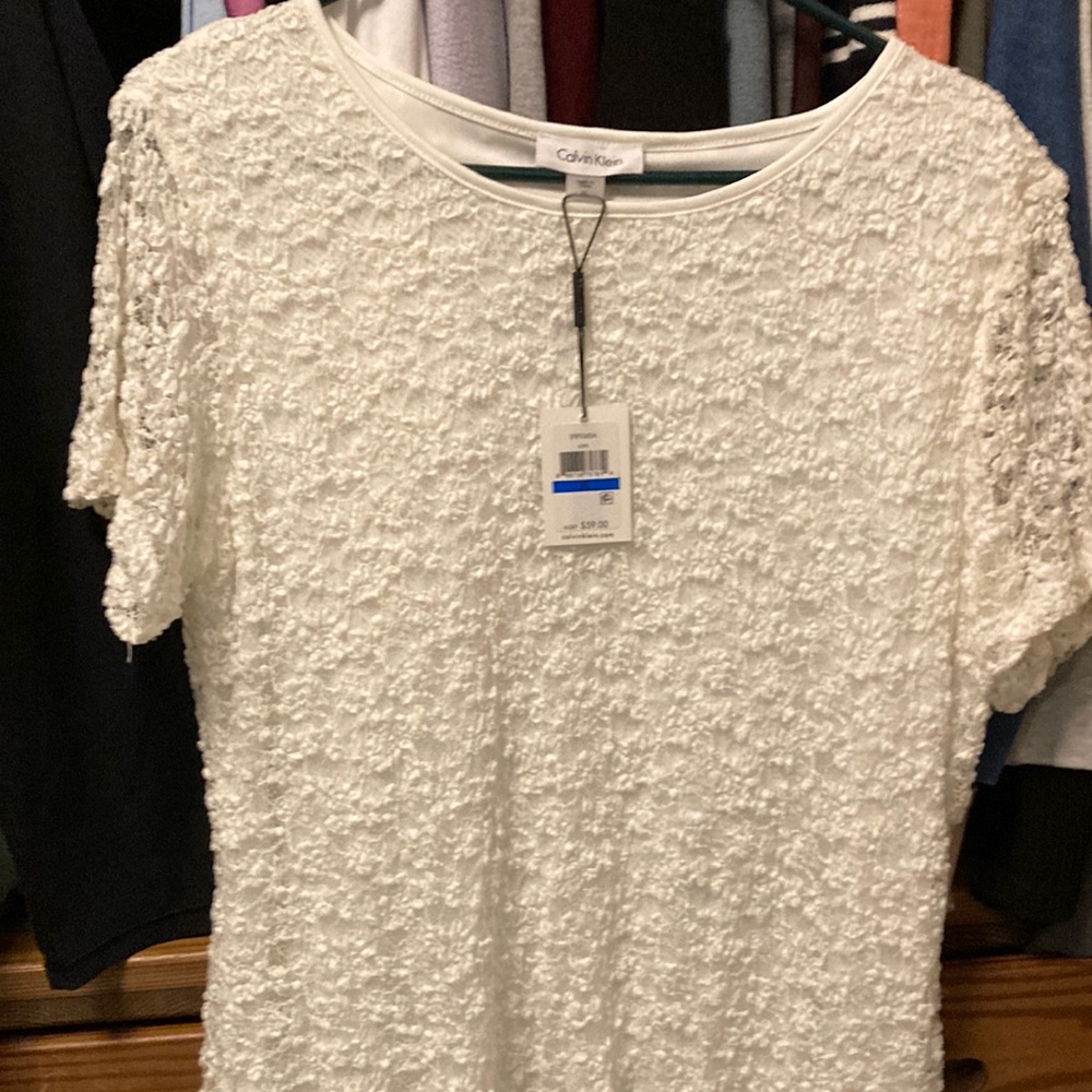 Calvin Klein, short sleeve, lined, stretchy top